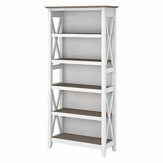 Bush Furniture Key West 5-Shelf 66"H Bookcase, Shiplap Gray/Pure White (KWB132G2W-03)