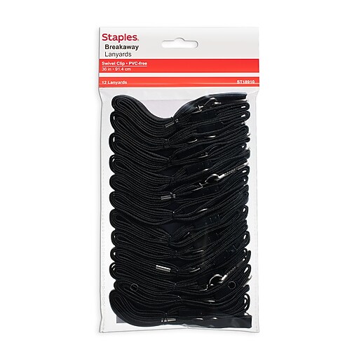 Staples Breakaway Lanyards, 36" Length, Nylon, Black, 12/Pack (18910) Staples