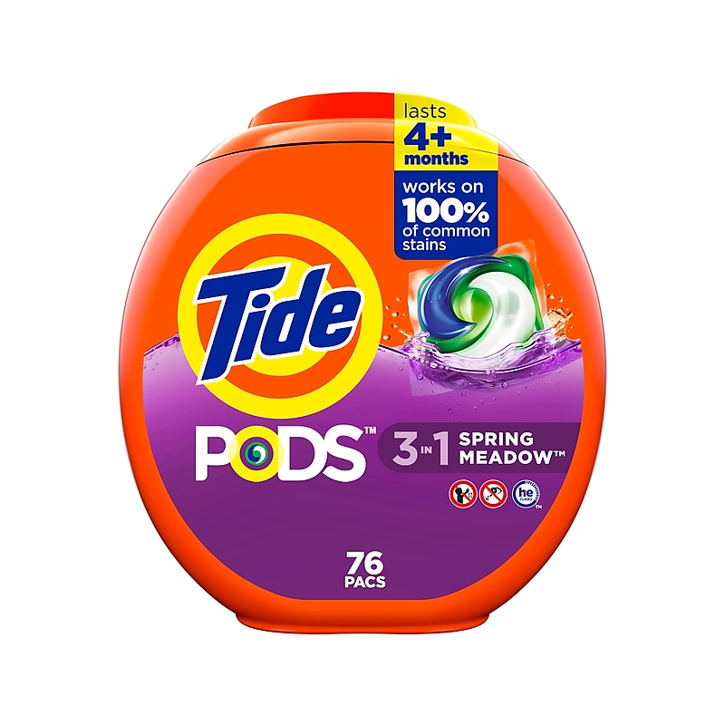Tide PODS HE 3-in-1 Laundry Detergent Capsules, Spring Meadow, 4.12 Lbs., 76/Pack (09166) image 1