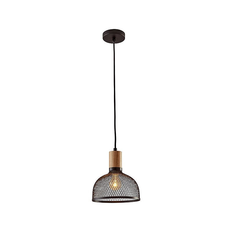 Adesso Dale 1-Light Incandescent/CFL Pendant, Matte Black/Natural Rubberwood (6267-01) image 1