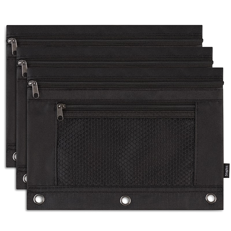 Staples Polyester Zipper Pencil Pouch, Black, 30/Pack (24220) image 1