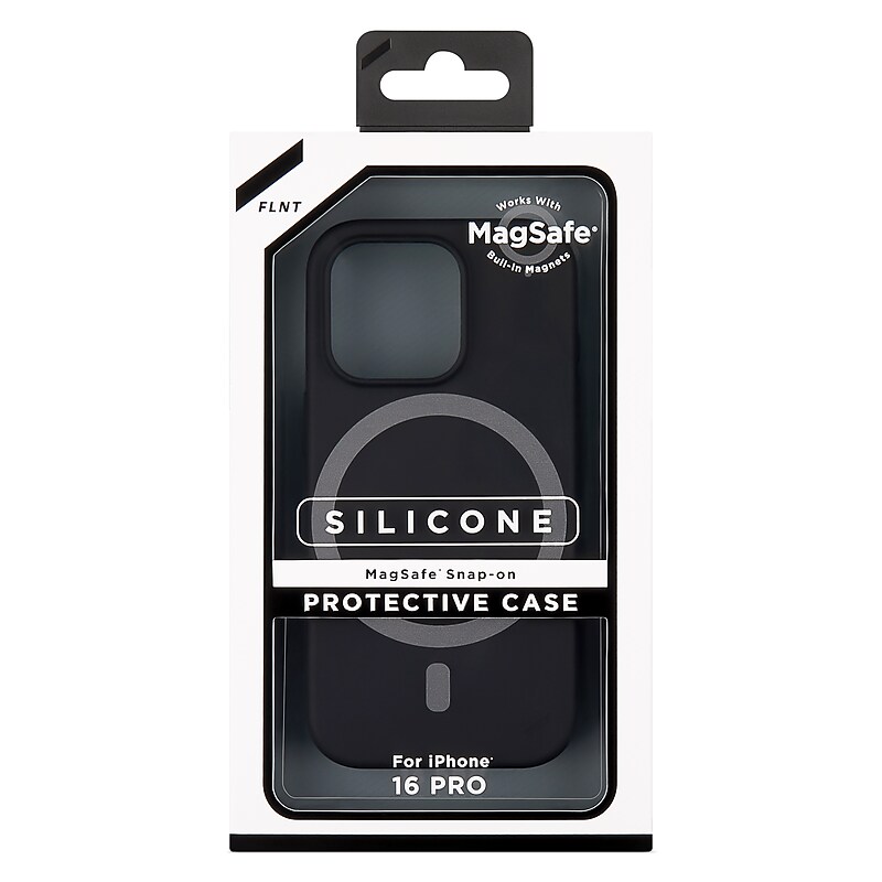 FLNT Silicone MagSafe Snap-On Protective Case for iPhone 16 PRO, Shock Absorbing, Black (IC8062M-16P-BKA) image 1