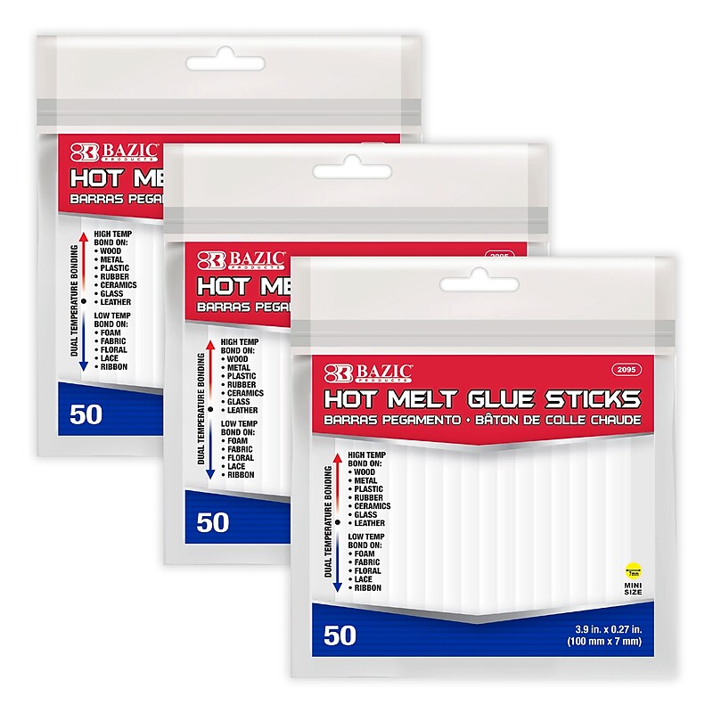 Bazic Dual-Temp Mini Hot Glue Sticks, Clear, 50/Pack, 3 Packs/Bundle(BAZ2095-3) image 1