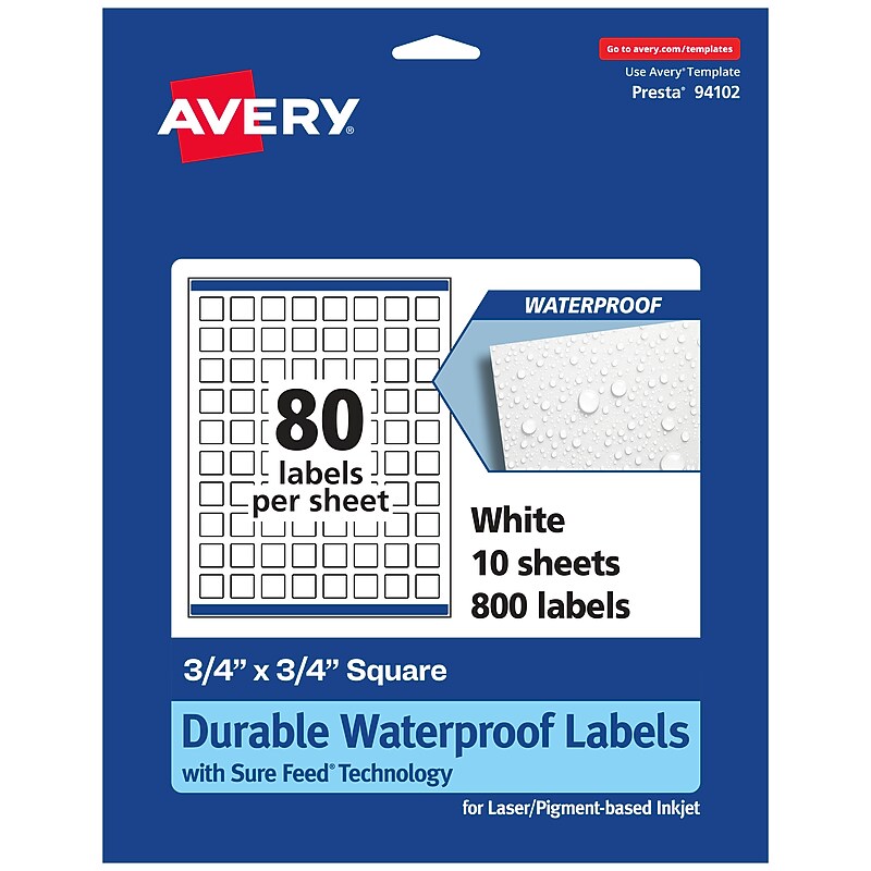 Avery Laser/Inkjet Multipurpose Labels, White, 80 Labels/Sheet, 10 Sheets/Pack (94102-WMF10) image 1