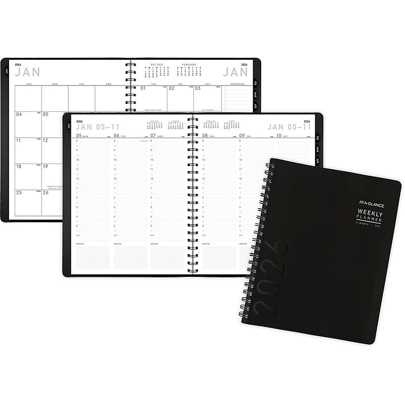 2026 AT-A-GLANCE Contemporary 8.25" x 11" Weekly & Monthly Planner, Faux Leather Cover, Black (70-950X-05-26) image 1
