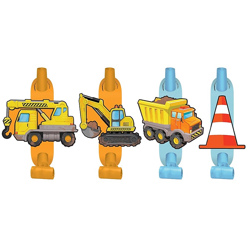 Party City Construction Party Blowouts, Multicolored, 8/Pack (AM337976-PC) image 1