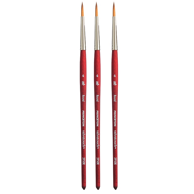 Princeton Velvetouch Short Handle Mixed Media Synthetic Round Brush, 3/Pack (PBXP3950R4-3) image 1