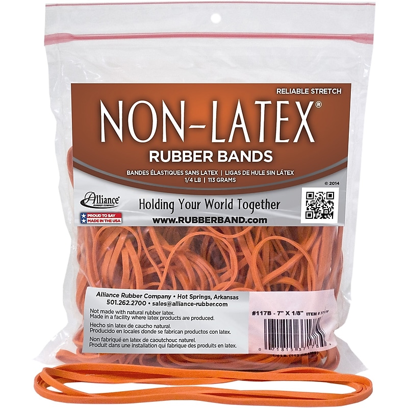 Alliance Non-Latex Multi-Purpose #117B Rubber Bands, 7" x 0.125", Orange, 63/Pack (37178) image 1