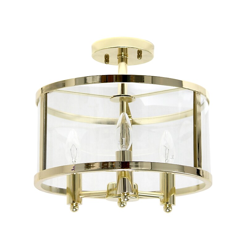 Lalia Home 3-Light 13" Farmhouse Glass and Metallic Accented LED Semi-flushmount, Gold (LHM-1000-GL) image 1