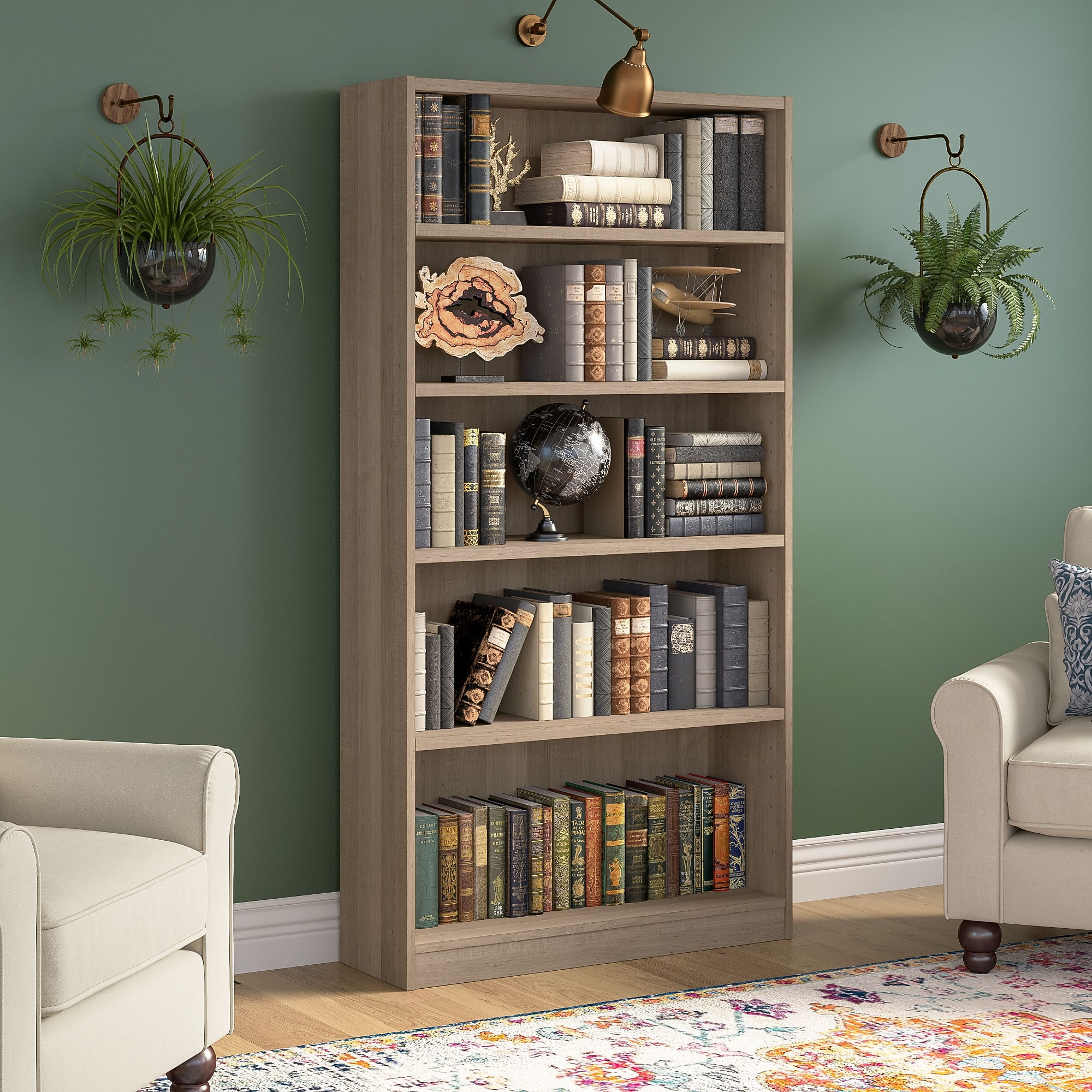 Bush Furniture Universal 72″H 5-Shelf Bookcase with Adjustable Shelves, Ash Gray Laminated Wood (WL12427) Sansujyuku sansujyuku.com