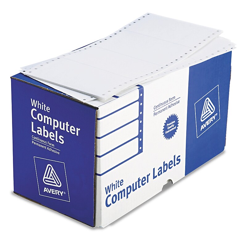 Avery Computer Labels, Dot Matrix Labels and Pin-Feed Labels, 2-15/16" x 5", White, 3,000 Labels/Pack (4076) image 1