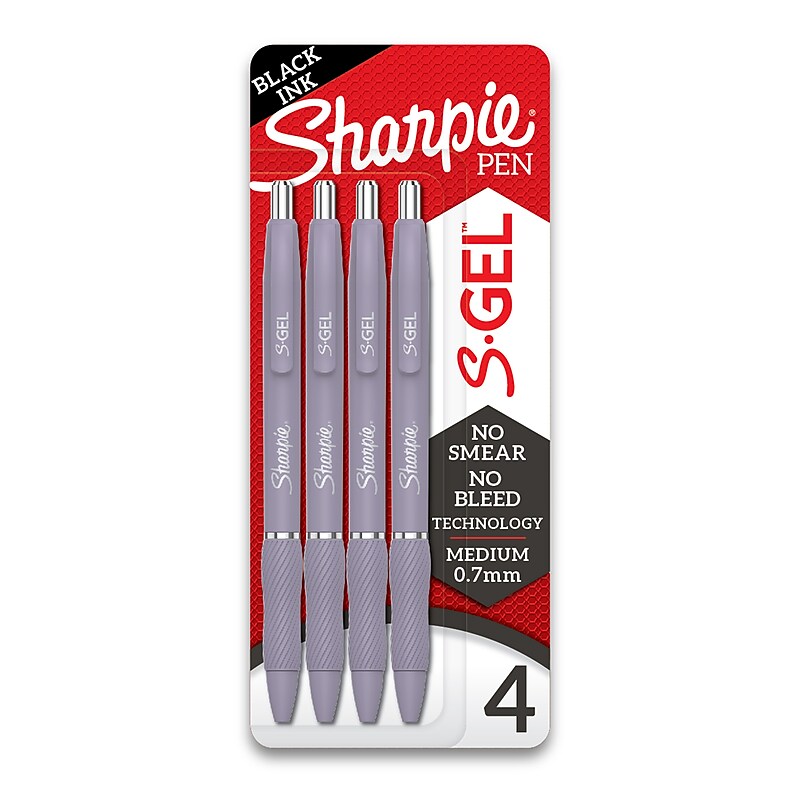 Sharpie S-Gel Retractable Gel Pen, Medium Point, 0.7mm, Black Ink, 4/Pack (2195670) image 1
