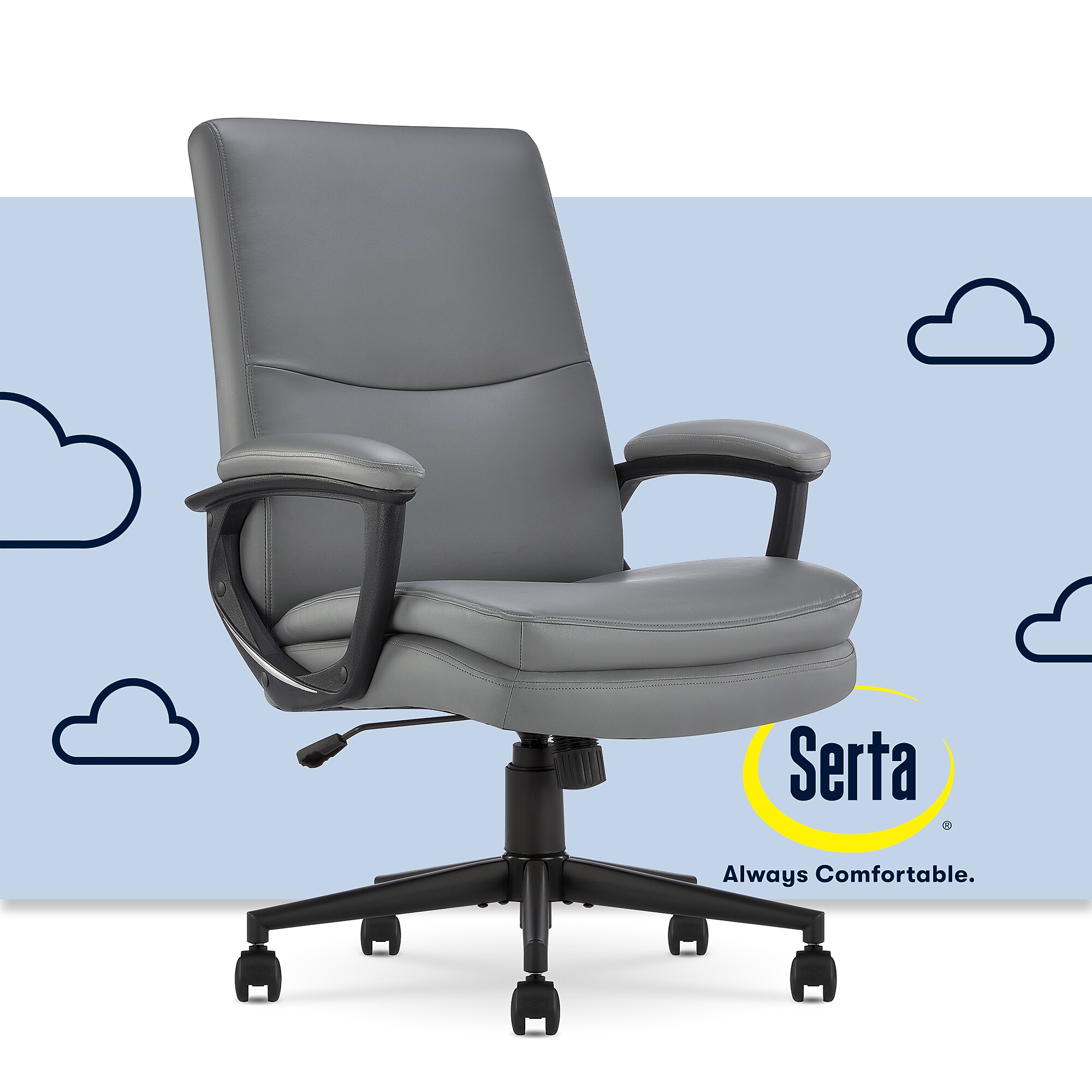 Serta Comfort Modern Ergonomic Bonded Leather Swivel Executive Chair, Gray (CHR10132C) Sansujyuku sansujyuku.com