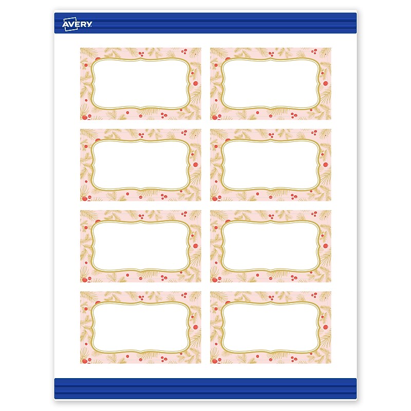 Avery Gold-Pink Berries Matte Blank Card, White, 80/Pack (S00-FGC) image 1