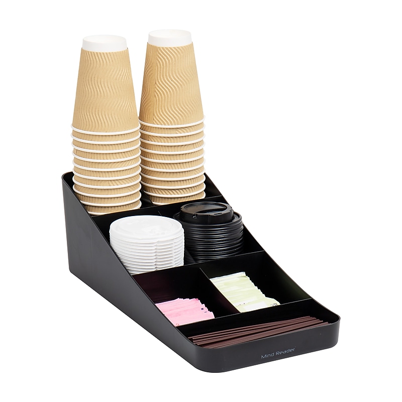 Mind Reader Plastic 7 Compartment Coffee Cup and Condiment Organizer, Black (COMP7-BLK) image 1