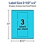 Avery Printable Rectangle Multipurpose Labels, 2.5" x 4", Bright Blue, 30/Pack (94245)~#|#~7584899E-9EDE-4929-8A8FB73ADE433FA1_sc7