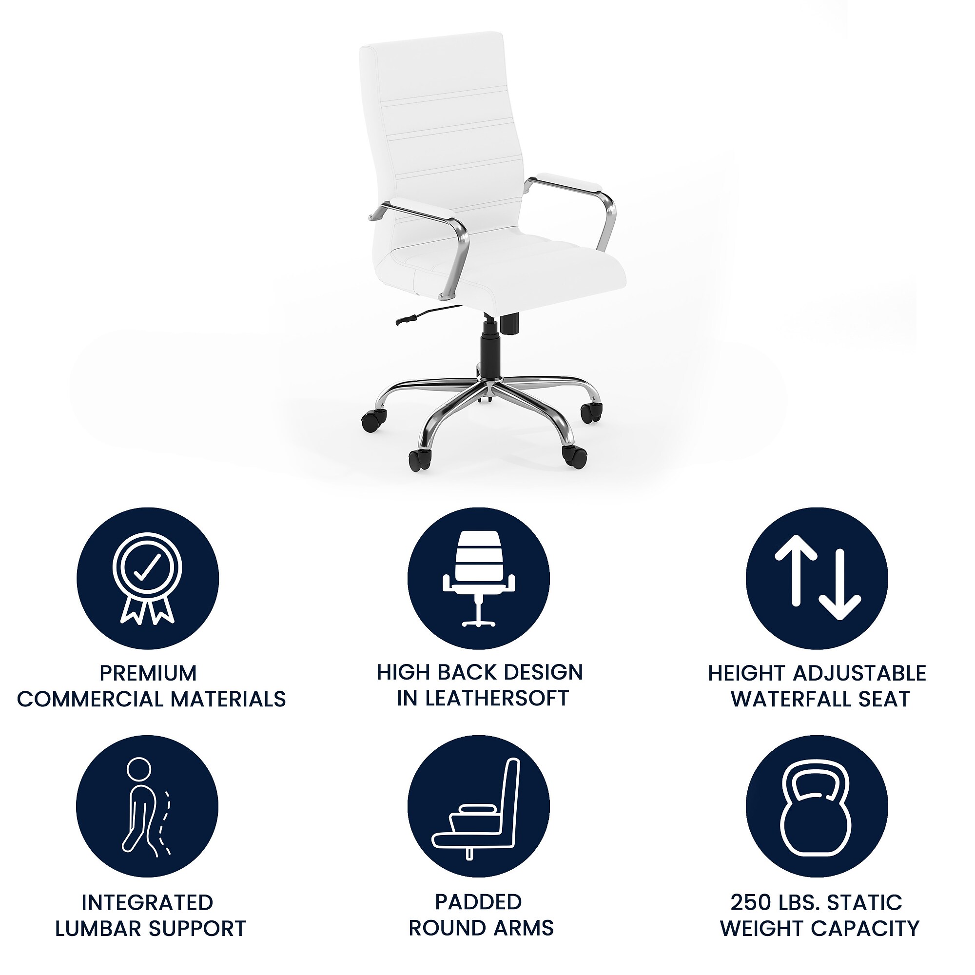 Flash Furniture Whitney Ergonomic LeatherSoft Swivel High Back Executive Office Chair, White/Chrome (GO2286HWH) Sansujyuku sansujyuku.com
