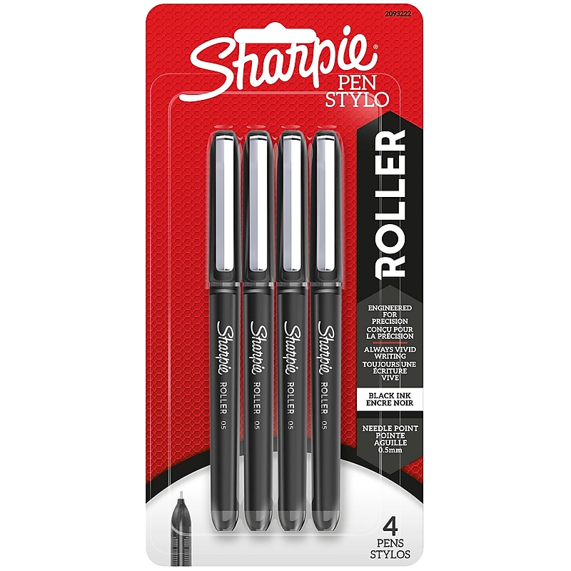 Sharpie Rollerball Pens, 0.5 mm, Needle Point, Black Ink, 4/Pack (2093222) image 1