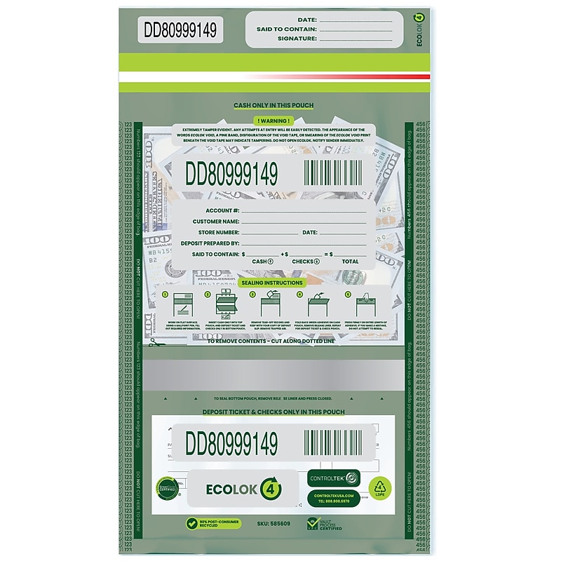 CONTROLTEK EcoLok Deposit Bags, 500/Carton (585609) image 1