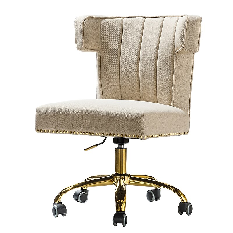 Karat Home Armless Polyester Swivel Task Chair, Tan (OFM0001-TAN) image 1
