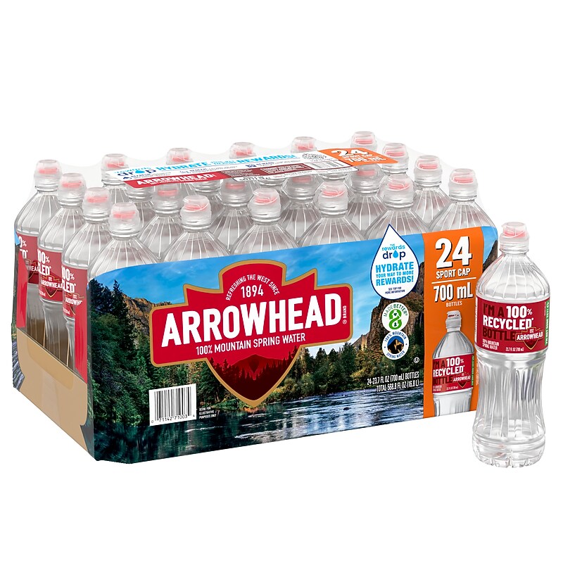 Arrowhead Sport Cap 100% Mountain Spring Water, 23.7 oz., 24/Carton (12086824) image 1