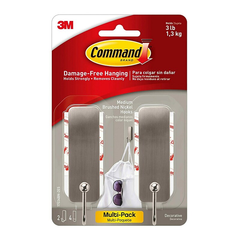 Command Medium Decorative Hooks, 3 lb., Silver, 2/Pack (17034BN-2ES) image 1