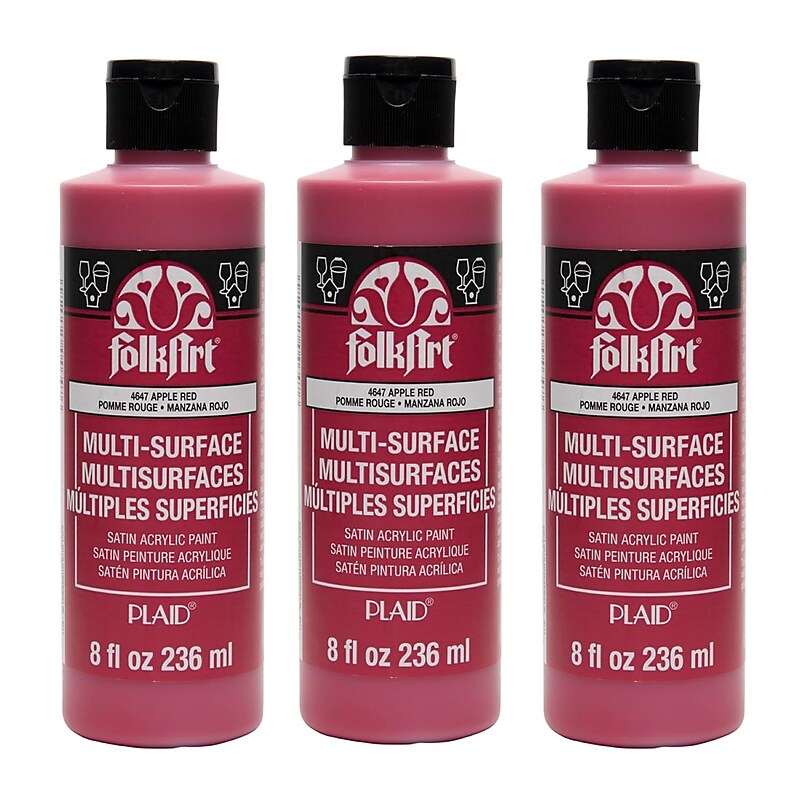 FolkArt Acrylic Paint Multi-Surface Satin, 8oz., Apple Red, 3/Pack(FLK4647-3) image 1