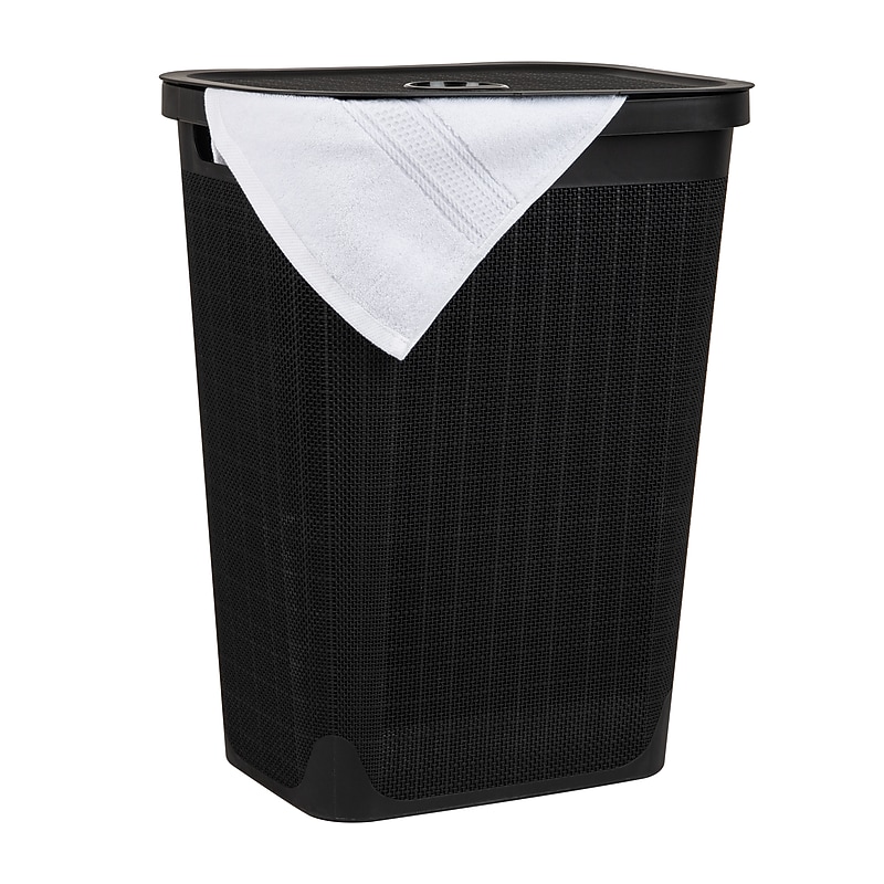 Mind Reader 15.85-Gallon Hamper with Lid, Plastic, Black (60FABHAMP-BLK) image 1