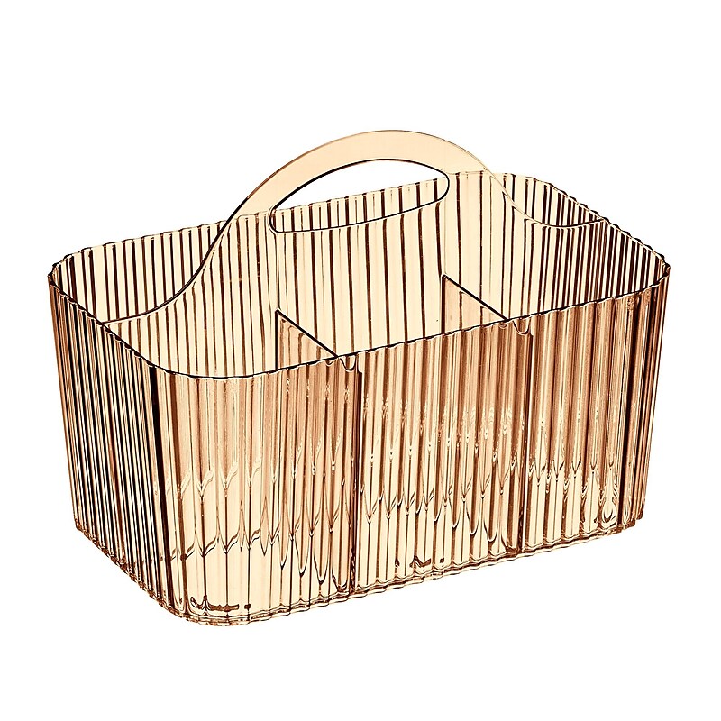 mDesign 4-Section Plastic Desktop Caddy Organizer with Handle, Plastic, Sand (26053) image 1