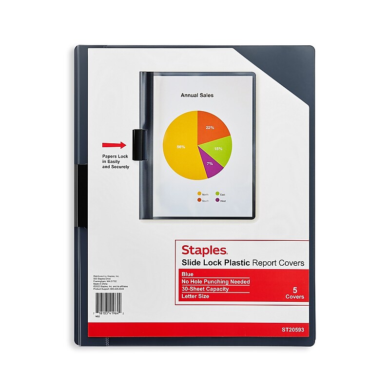 Staples Slide Locking Report Cover, Letter Size, Blue, 5/Pack (20593) image 1