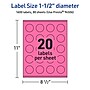 Avery Laser/Inkjet Round Multipurpose Labels, 1.5" Dia., Bright Pink, 1600/Box (94506)~#|#~75B90217-590D-4178-AF14647CCC595463_sc7