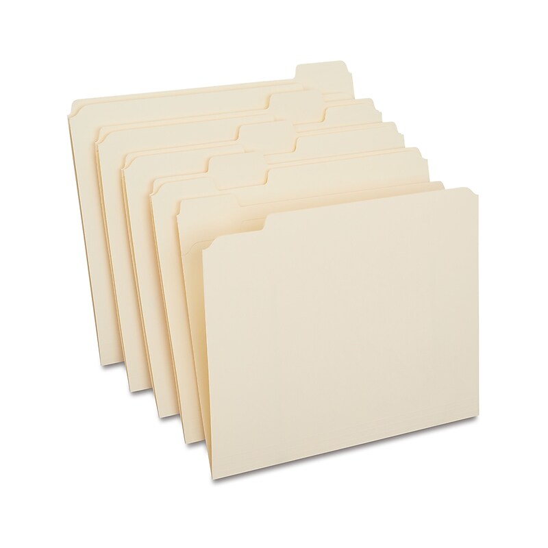 Staples 30% Recycled Reinforced File Folders, 1/5-Cut Tab, Letter Size, 100/Box (ST509000/509000) image 1