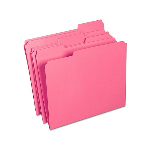 Staples Reinforced File Folders, 1/3-Cut Tab, Letter Size, Pink