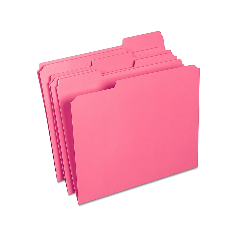 Staples Reinforced File Folders, 1/3-Cut Tab, Letter Size, Pink, 100/Box (508952) image 1
