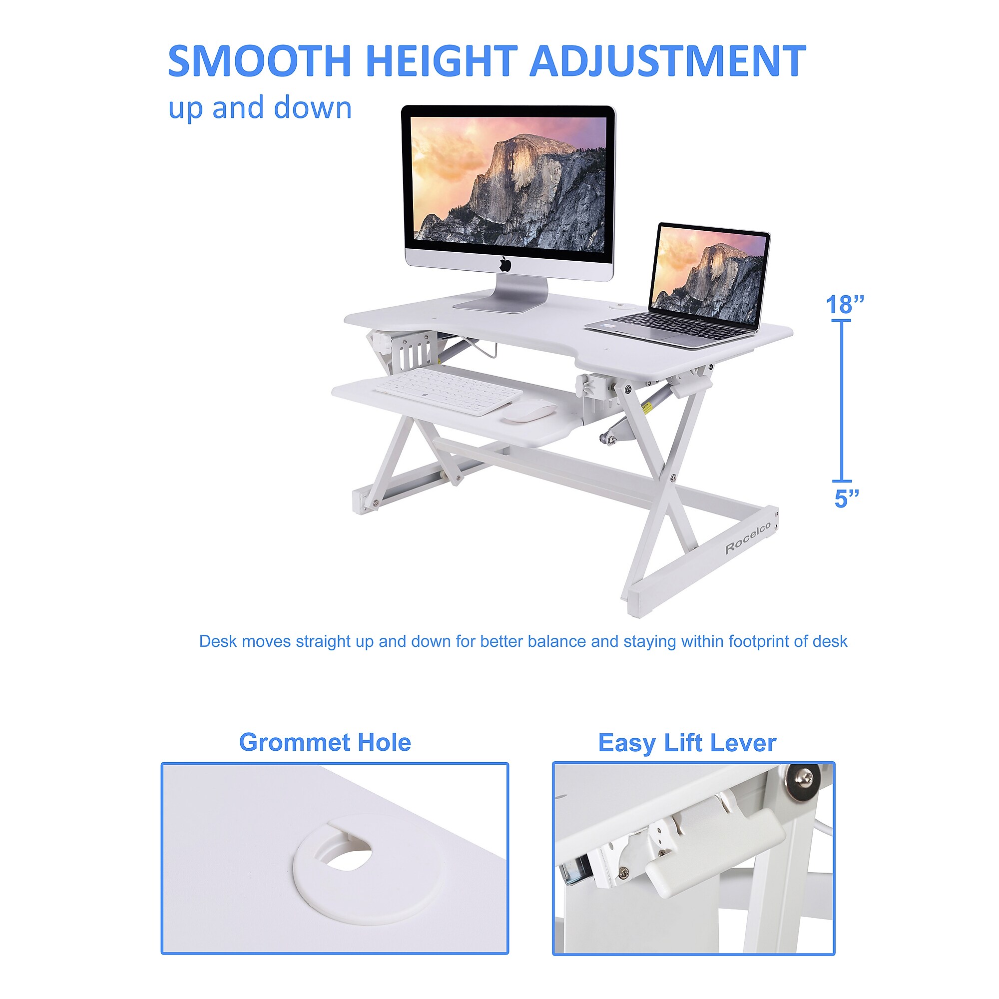 Rocelco 32″ Height Adjustable Standing Desk Converter, Tall Sit Stand Up Retractable Keyboard Riser, White (R EADRW) Sansujyuku sansujyuku.com