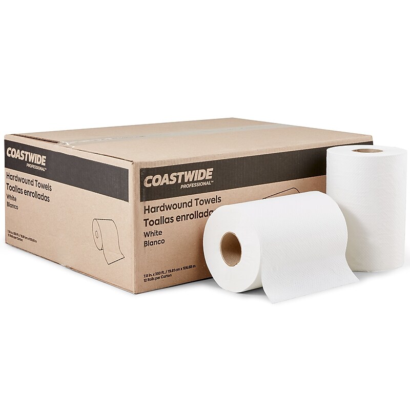 Coastwide Professional™ Hardwound Paper Towels, 1-Ply, 350 ft./Roll, 12 Rolls/Carton (CW21813) image 1