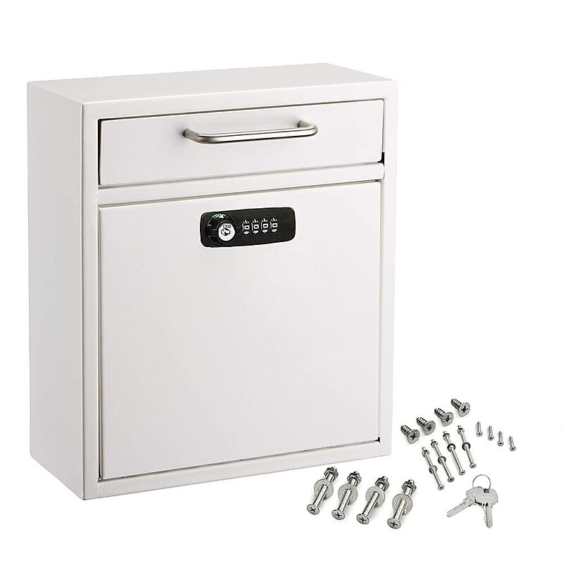 AdirOffice Steel Large Wall Mounted Interoffice Mailbox Drop Box, Combination Lock, White (631-04-WHI-KC) image 1