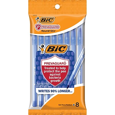 BIC Prevaguard Round Stic Ballpoint Pen, Medium Point, Blue Ink, 8/Pack (GSAMP81-BLU)