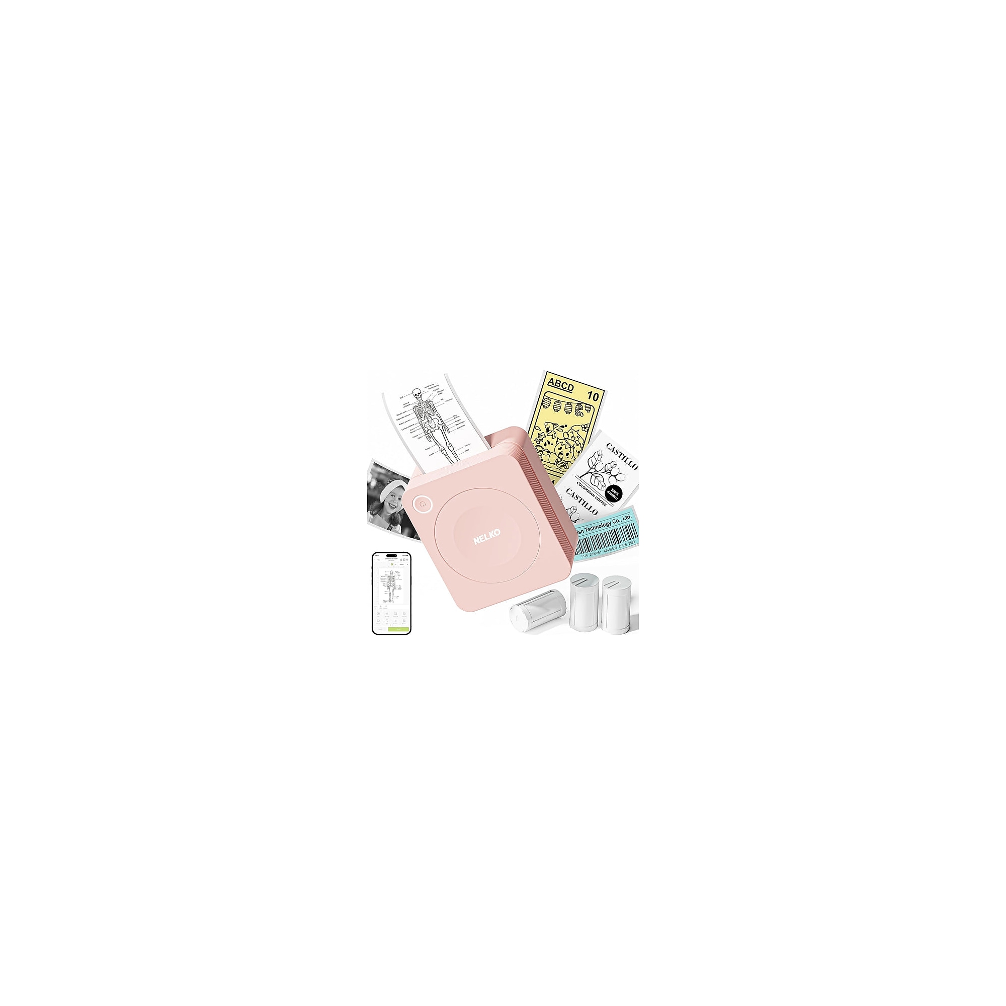 Nelko PM230 Portable Bluetooth Thermal Sticker Printer, Pink (P230PK-5435W-2R) Sansujyuku sansujyuku.com