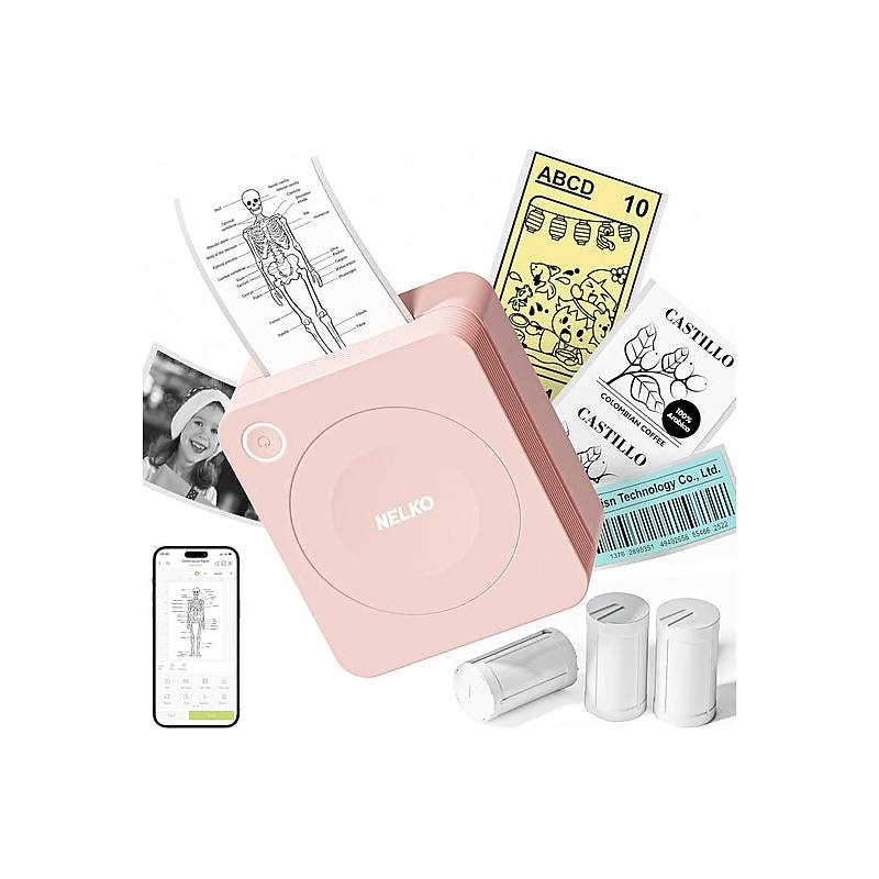 Nelko PM230 Portable Bluetooth Thermal Sticker Printer, Pink (P230PK-5435W-2R) image 1
