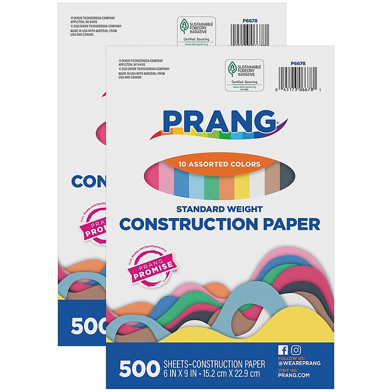 Prang 6" x 9" Construction Paper, Assorted Colors, 500 Sheets/Pack, 2 Packs/Bundle (PAC6678-2) image 1