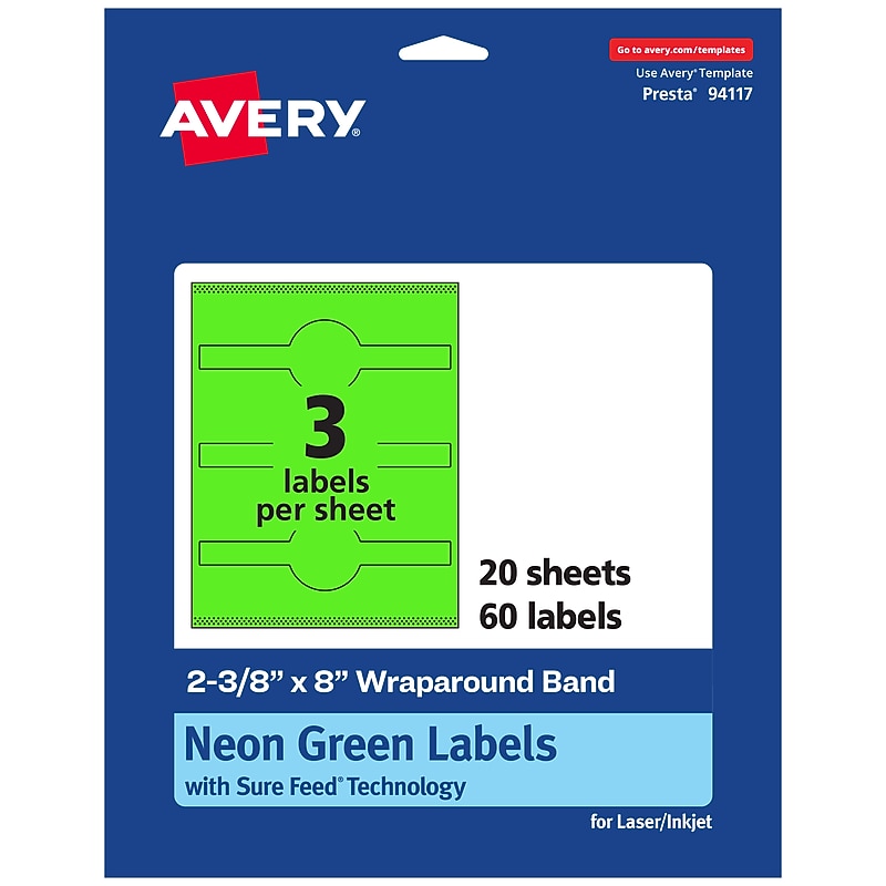 Avery Decorative Edge Multipurpose Labels, 2-3/8" x 8", Neon Green, 60/Pack (94117) image 1