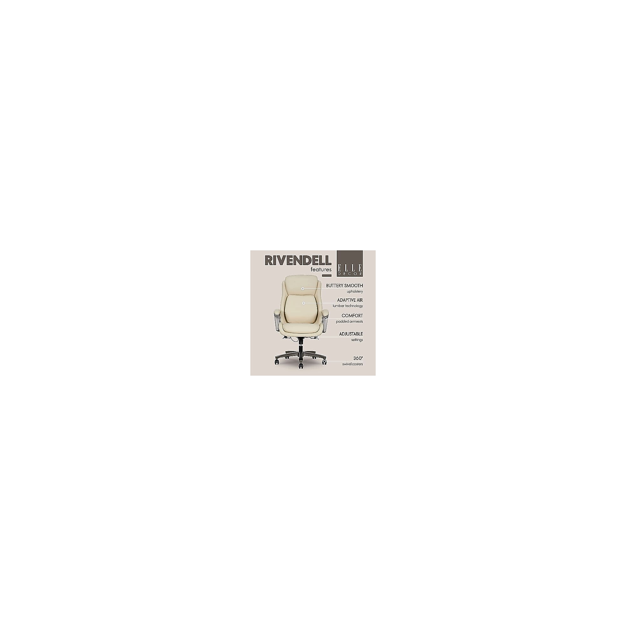 Elle Decor Rivendell AIR Lumbar Ergonomic Faux Leather Swivel Executive Chair, Cream (60124-CRM) Sansujyuku sansujyuku.com