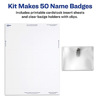 Avery Clip On ID Badge Holder, Clear with White Inserts, 50/Box (74536)