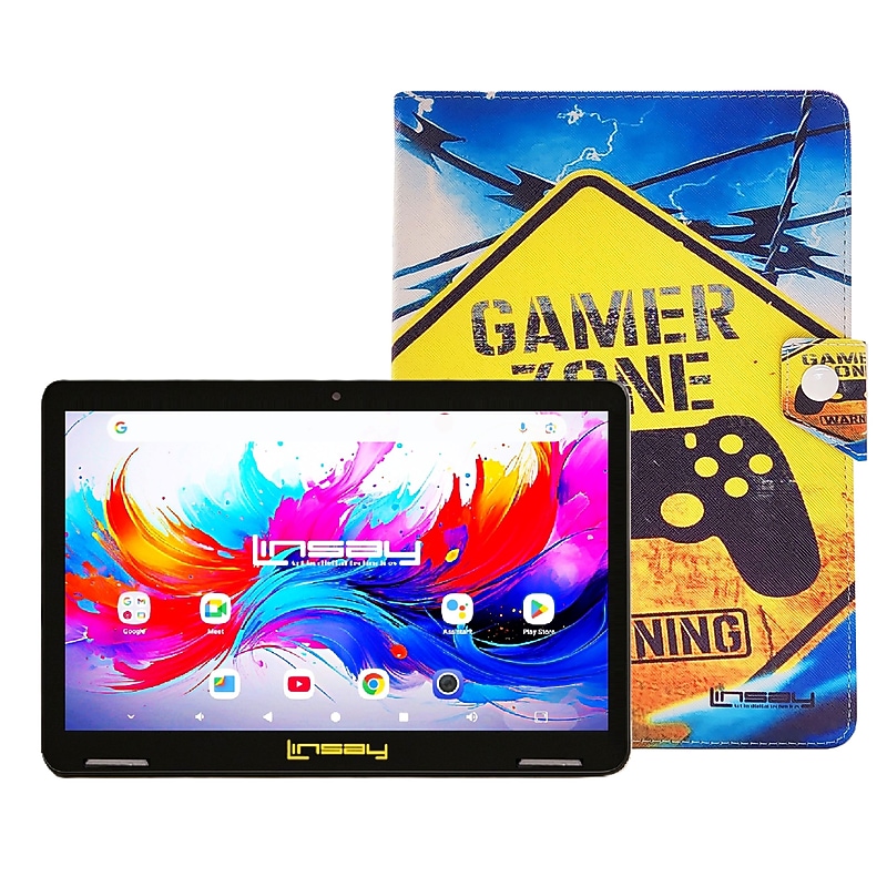 Linsay F10 Series 10.1" Tablet, Wi-Fi, Octa Core, 256GB eMMC, Android 15, with Gamer Case (F10XIPGCGAPLUS) image 1