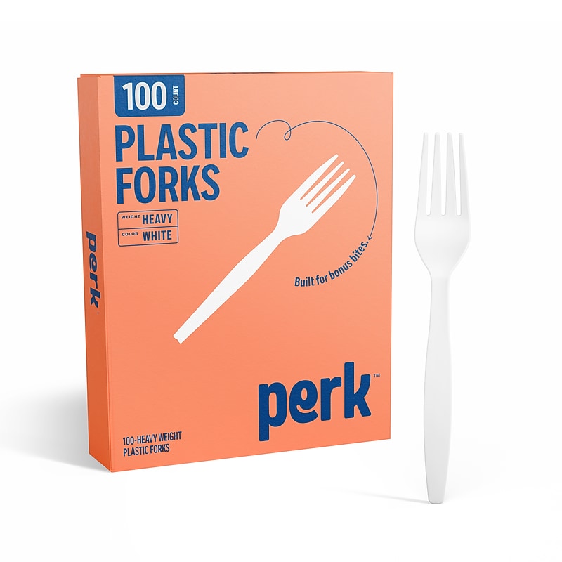 Perk™ Plastic Fork, Heavy-Weight, White, 100/Pack (PK56391) image 1