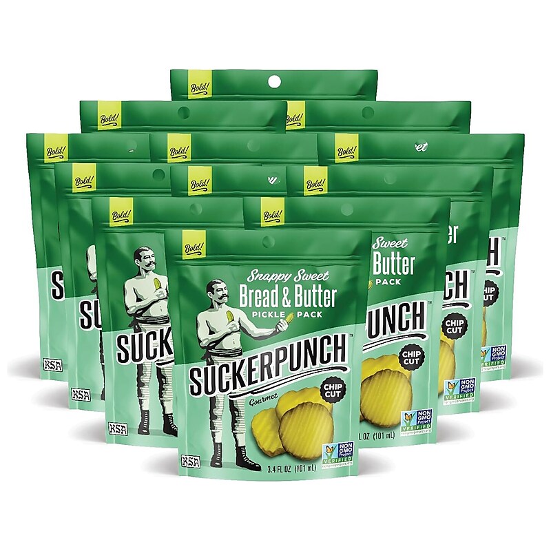 SuckerPunch Gluten Free Sweet Bread and Butter Pickle Snack Packs, 3.4 oz., 12 Packs/Carton (SPPBB-6730) image 1