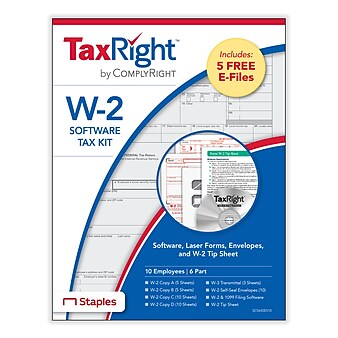 TaxRight W-2 6-Part Laser Tax Form Kit with Software and Envelopes, 10/Pack (SC5650ES10)