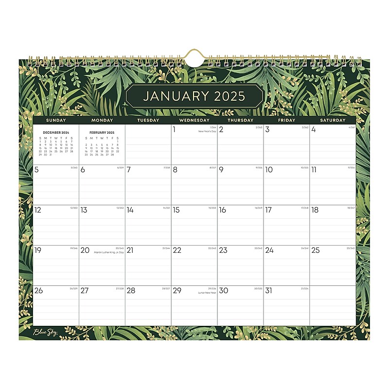 2025 Blue Sky Laina Dark 15" x 12" Monthly Wall Calendar, Green/Yellow (152489) image 1