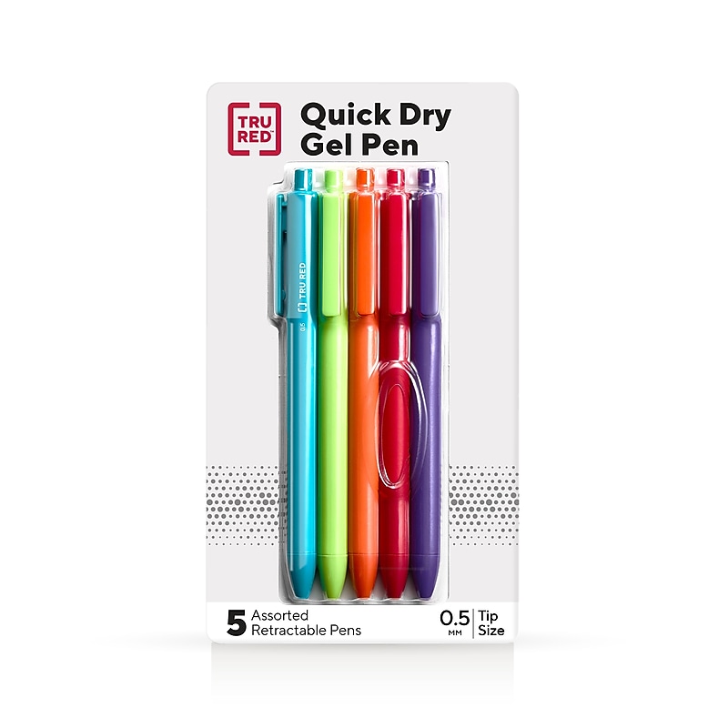 TRU RED™ Retractable Quick Dry Gel Pens, Fine Point, 0.5mm, Assorted, 5/Pack (TR54488) image 1